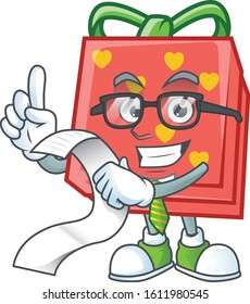 A funny cartoon character of love gift red with a menu