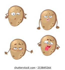 Funny cartoon character with many expressions of potatoes