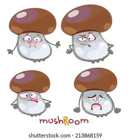 Funny cartoon character with many expressions mushroom
