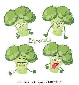 Funny cartoon character with many expressions of Broccoli