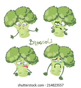 Funny cartoon character with many expressions Broccoli