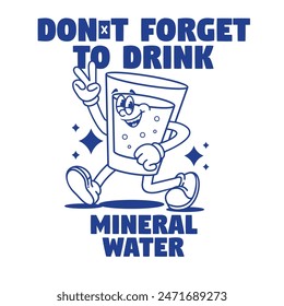 Caricatura divertida de agua mineral. Se puede utilizar como pegatina, carteles, impresiones. Estilo de dibujos animados retro. Ilustración vectorial