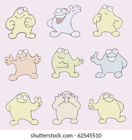 Funny cartoon character in nine vector illustrations