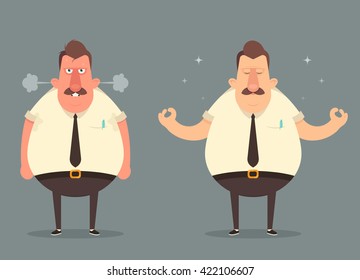 Funny Cartoon Character. Office Worker: Angry And Calm. Vector Illustration