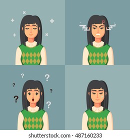Funny Cartoon Character. Office Worker Calm Sad Angry confused. Vector illustration