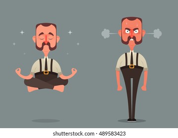 Funny Cartoon Character. Office Worker: Calm And Angry. Vector Illustration