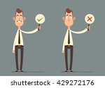 Funny Cartoon Character, Office Workers Holding Right and Wrong Signs. Vector Illustration