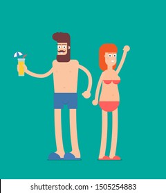 Funny Cartoon Character on Vacation. Flat vector