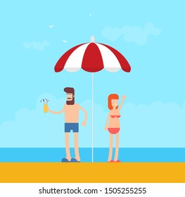 Funny Cartoon Character on Vacation. Flat vector