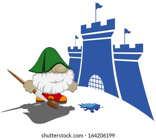 funny cartoon character with paintbrush painting the castles.vector illustration 4