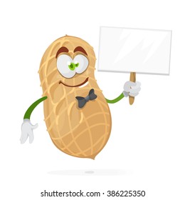 Funny cartoon character peanuts with information sign in hand