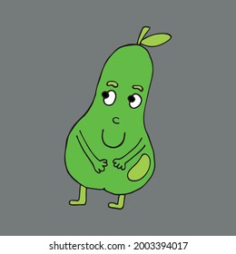 Divertido personaje de caricatura pera. Verduras y frutas. Ilustración vectorial. Aislado. Doodles. Cómics. Adecuado para la página de inicio, banner, volante, páginas de colorear para niños y adultos.
