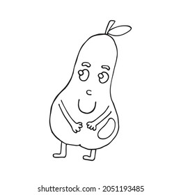 Funny cartoon character pear. Vegetables and fruits. Vector illustration. Isolated. Doodles. Comics. Suitable for landing page, banner, flyer, coloring pages for kids and adults.