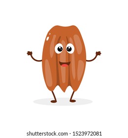 A funny cartoon character of the pecan. Flat isolated illustration on white background.