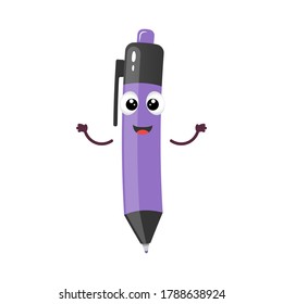 Funny cartoon character pen Isolated on white background. Vector flat illustration.