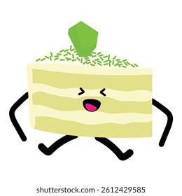 Funny cartoon character piece of birthday cake isolated on white background. Vector illustration