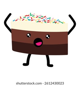 Funny cartoon character piece of birthday cake isolated on white background. Vector illustration