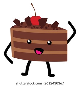 Funny cartoon character piece of birthday cake isolated on white background. Vector illustration