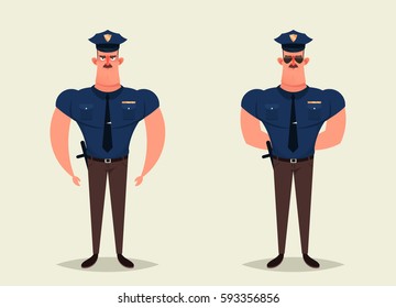 Funny Cartoon Character - Policeman. Vector Illustration