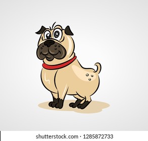 Funny cartoon character pug dog - Vector illustration