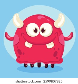 Funny cartoon character of red color monster with horns. Vector eps 10