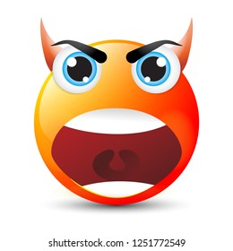 Funny cartoon character. Red face with emotions. Facial expression. Vector illustration.