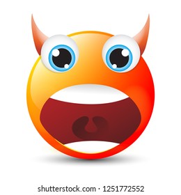Funny cartoon character. Red face with emotions. Facial expression. Vector illustration.