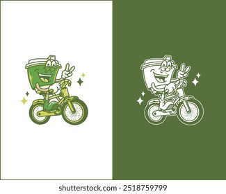 Funny Cartoon Character Riding a Bicycle with Green Color Palette for Merchandise TShirts Posters Logos Web Design and Fun Themed Projects