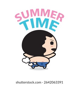 Funny cartoon character running with pants down, farting, under bold “SUMMER TIME” text – playful, silly, and carefree summer vibe.