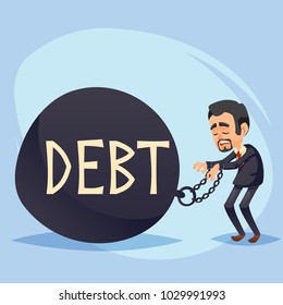 Funny Cartoon Character. Sad manager business man Office Worker with a Big Debt Weight. colorful vector Illustration eps10