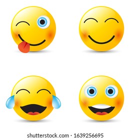 Funny cartoon character set. Yellow face with emotions.