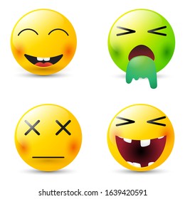 Funny cartoon character set. Yellow face with emotions.