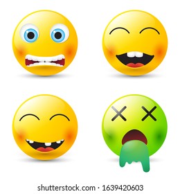 Funny cartoon character set. Yellow face with emotions.
