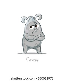 Funny cartoon character showing / expressing emotions: grumpy