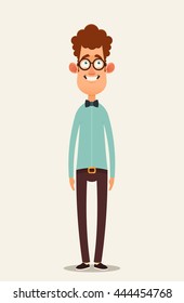 Caricatura divertida. Geek sonriente. Ilustración vectorial