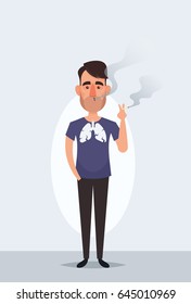 Funny Cartoon Character Smoking Cigarette. Vector Illustration