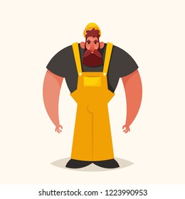 Funny Cartoon Character. Strong Builder. Vector Illustration