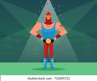 Funny Cartoon Character: Strong Luchador. Vector Illustration