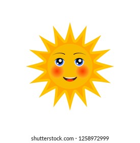 funny cartoon character of sun with ruddy cheeks with smile