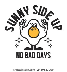 Funny cartoon character of sunny side egg. Can be used as Sticker, posters, prints. Retro cartoon style. Vector illustration