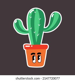 Funny cartoon character Vector illustration of cactus in retro cartoon style.