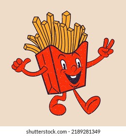 Funny cartoon character. Vector illustration of franch fries. Comic element in trendy retro cartoon style.