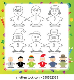 Funny cartoon character - Vector illustration Coloring book - Set