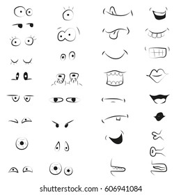 Set Cartoon Faces Long Eyes Different Stock Vector (Royalty Free ...