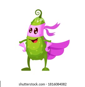 Funny cartoon character vegetable cucumber in superhero costume at masks emotion. Vegetable character super hero product fun food costume vector illustration isolated