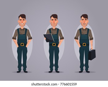 Funny Cartoon Character - Worker. Vector Illustration