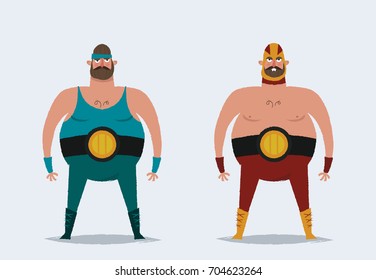 Funny Cartoon Character - Wrestler. Vector Illustration