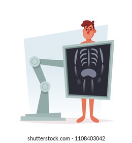 Funny Cartoon Character. X-Ray Medical Scanning. Vector Illustration