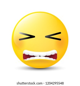 Funny cartoon character. Yellow face with emotions. Facial expression. Vector illustration.