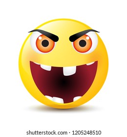 Funny cartoon character. Yellow face with emotions. Facial expression. Vector illustration.